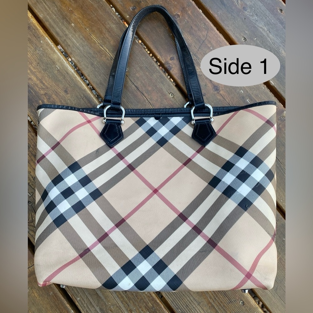 BURBERRY NOVA CHECK Shopper/Footed TOTE🔥HUGE!🔥PVC/Leather w/pouch🔥HOT ITEM!🔥 - Picture 4 of 15